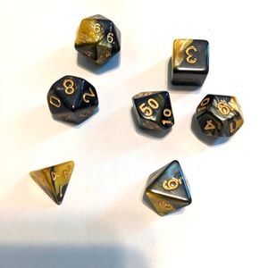 Polyhedral Dice Set for D&D Tabletop Role Playing Games Black and Gold Swirl